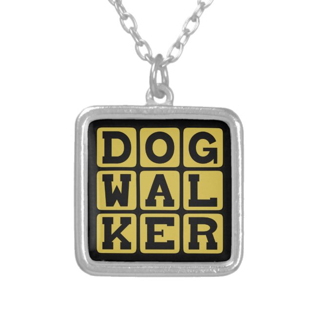 Dog Walker, Petsitting Profession Silver Plated Necklace (Front)