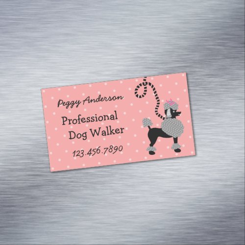 Dog Walker Poodle Retro Modern 50s Pet Walking Business Card Magnet