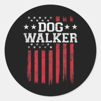 Dog Walker Proud American Flag Usa Patriot Patriot Classic Round Sticker