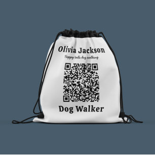 Dog Walker QR code business branding Drawstring Ba Drawstring Bag