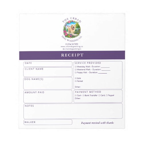 Dog Walker Receipt Pad - Labrador