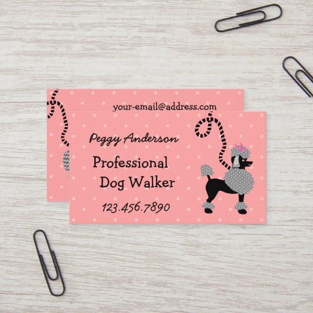 Dog Walker Retro Modern 50s Poodle Pet Walking Business Card (Front/Back In Situ)