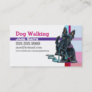Dog Walker Scottie Pink Purple Plaid Business Card