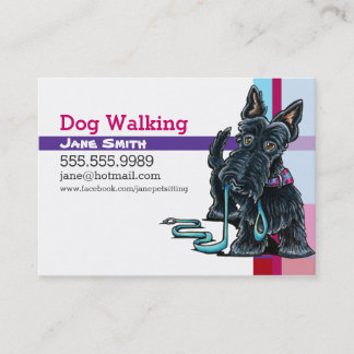 Dog Walker Scottie Pink Purple Plaid Business Card
