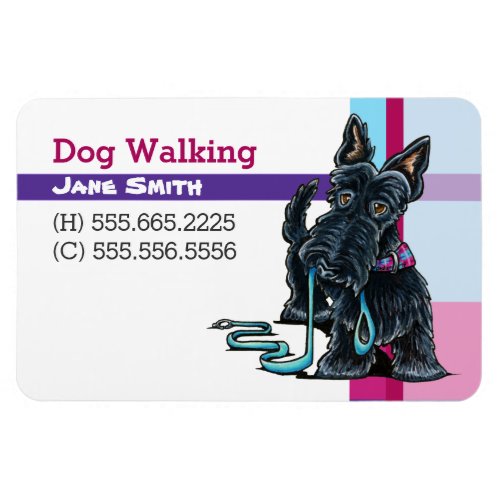 Dog Walker Scottie Plaid Business Marketing Magnet