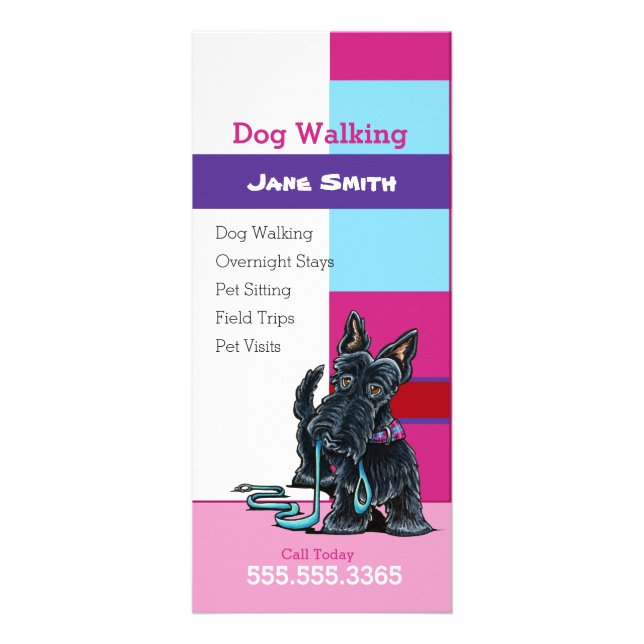 Dog Walker Scottie Plaid Pet Business Marketing Rack Card (Front)