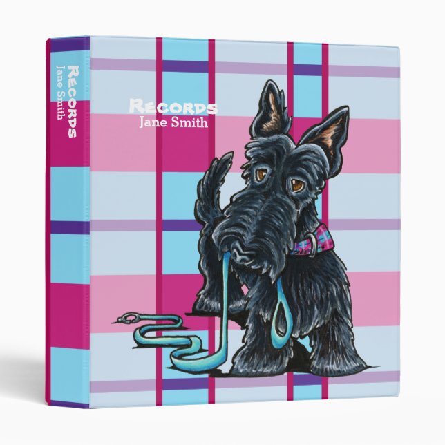 Dog Walker Scottie Plaid Pet Business Records 3 Ring Binder (Front/Spine)