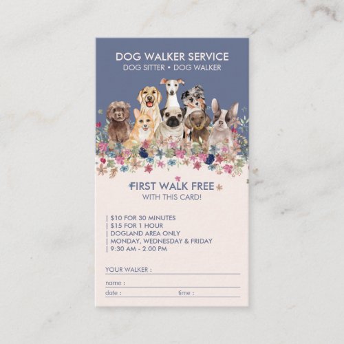 Dog Walker Service Free gift name blue Business Card