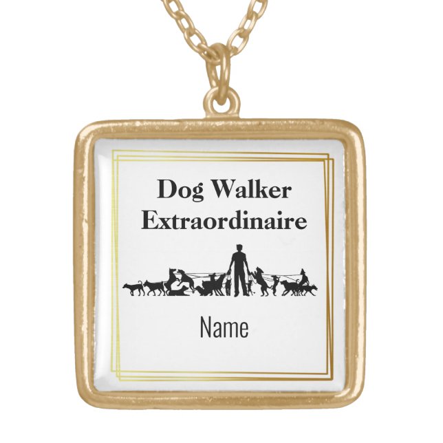Dog Walker Silhouette Necklace  Personalize Name (Front)
