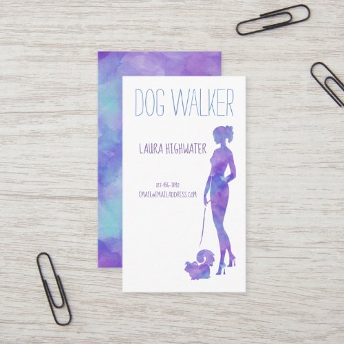 Dog Walker Silhouette Watercolor Purple Pet Sitter Business Card