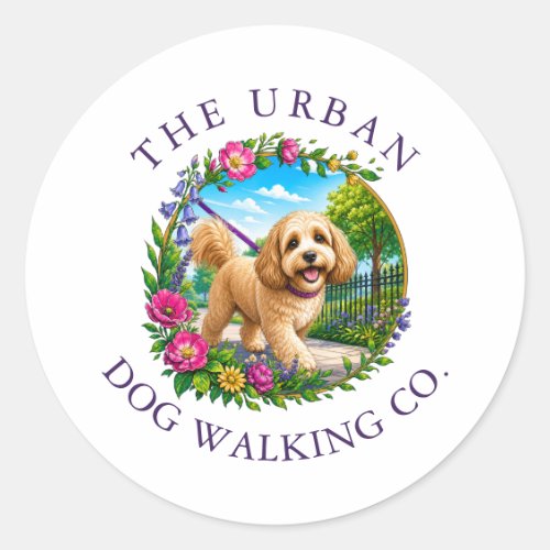 Dog Walker Small Stickers with Cockapoo