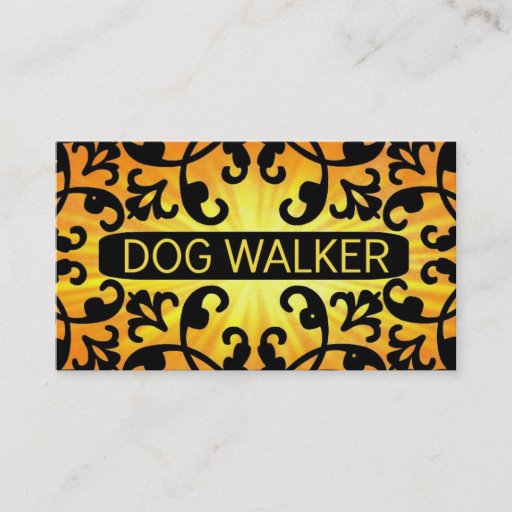 Customizable Dog Walker Sunshine Damask Business Card