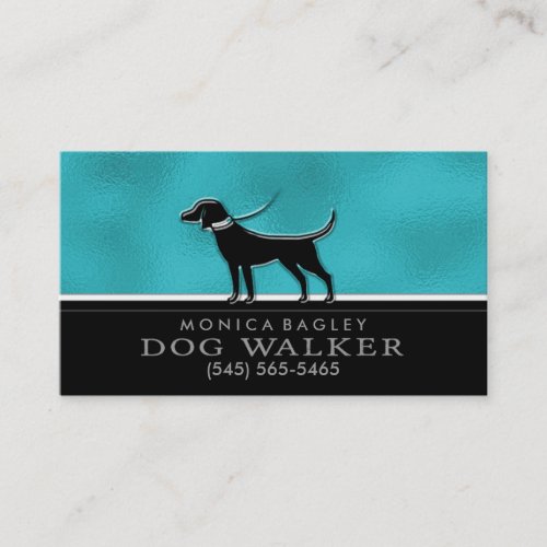 Dog Walker Teal Blue  Black Business Card