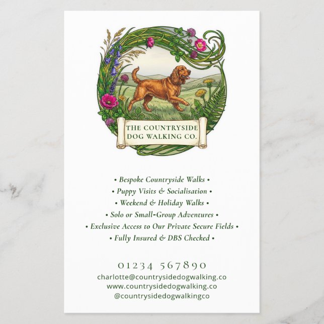 Dog Walker Trainer Cocker Spaniel Logo Flyer (Front)