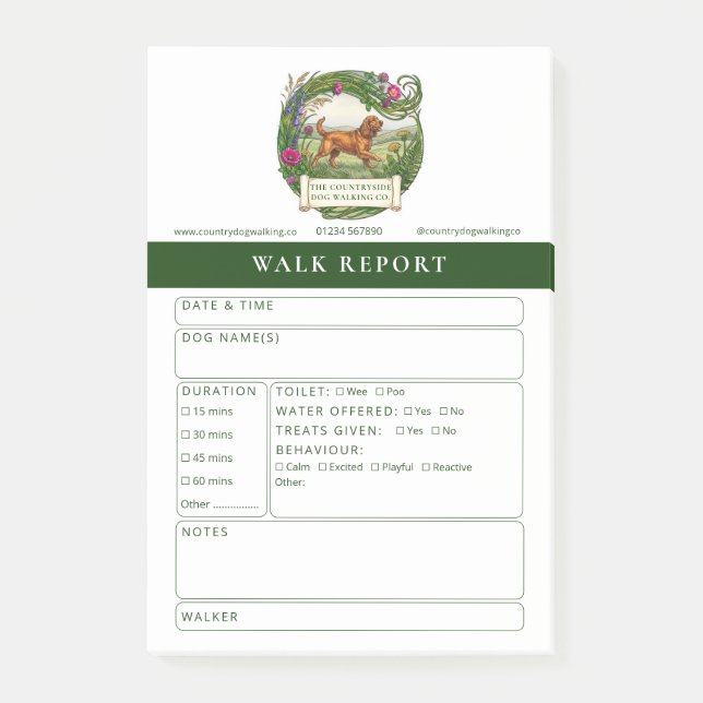 Dog Walker Trainer Feedback Report Form Post-it Notes (Front)