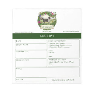 Dog Walker Trainer Receipt Pad Border Collie Logo