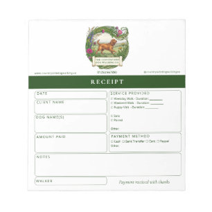 Dog Walker Trainer Receipt Pad Cocker Spaniel
