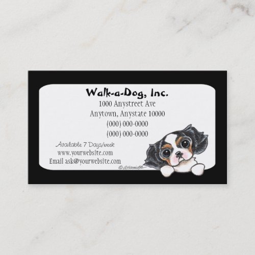 Dog Walker Tricolor CKCS Puppy Tuxedo Business Card