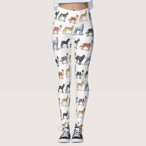 Dog Walker Vintage Drawing of Dogs of All Kinds Leggings