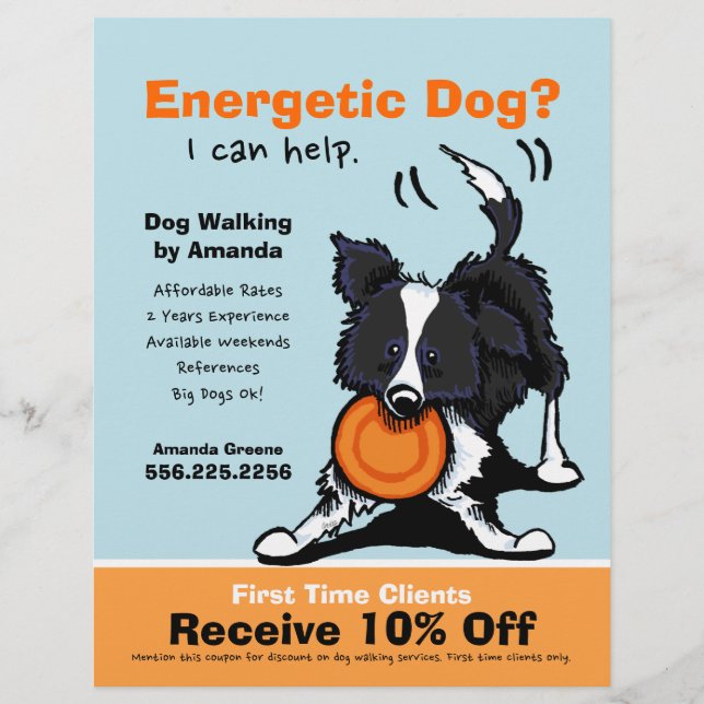 Dog Walker Walking Ad Coupon Border Collie Flyer (Front)