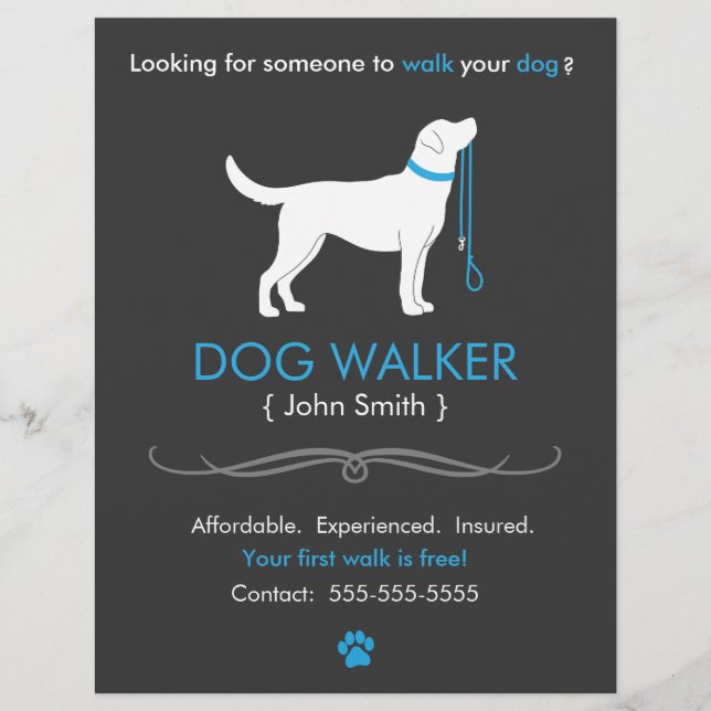 Dog Walker Walking Business Flyer Template (Front)