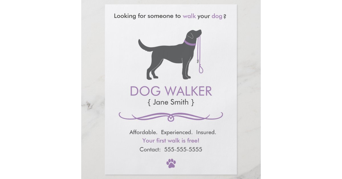 Dog Walker Walking Business Flyer Template Zazzle