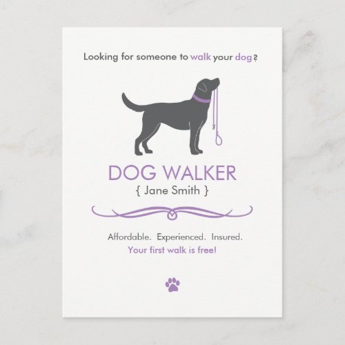 Dog Walker Walking Business Postcard Advertising