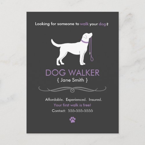 Dog Walker Walking Business Postcard Advertising