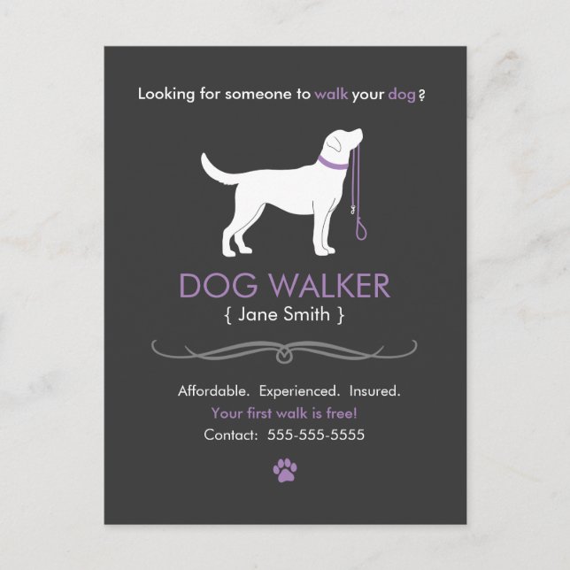 Dog Walker Walking Business Postcard Advertising (Front)