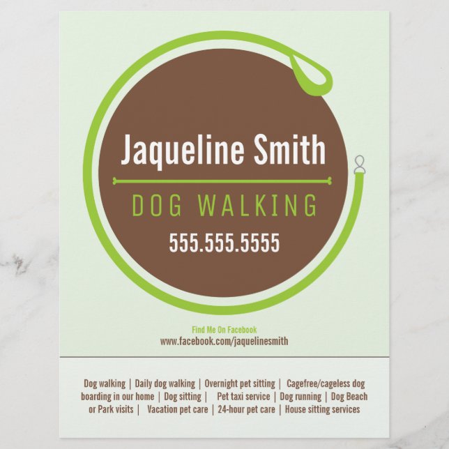 Dog Walker Walking Leash Loop Green Promotional Flyer (Front)