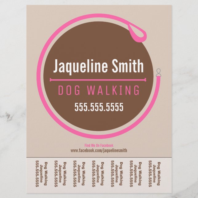 Dog Walker Walking Leash Loop Pink Tear Sheet (Front)