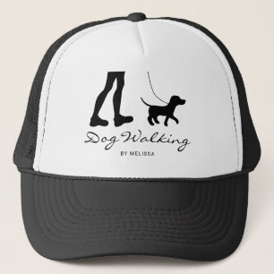 Dog Walker Woman & Dog - Black Silhouette & Text Trucker Hat
