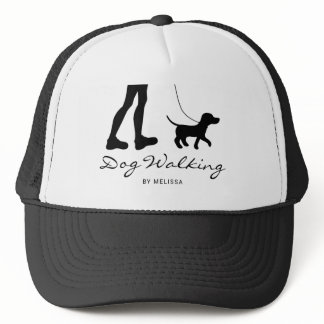 Dog Walker Woman & Dog - Black Silhouette & Text Trucker Hat