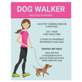 Dog Walker Woman With A Brown Dog Illustration Flyer