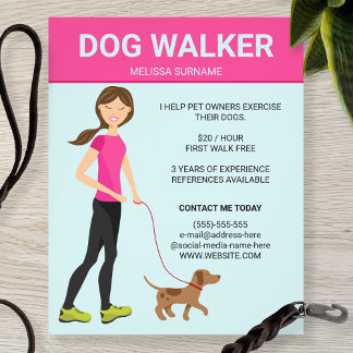 Dog Walker Woman With A Brown Dog Illustration Flyer