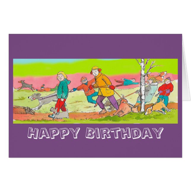 Dog walkers Birthday dog card (Front Horizontal)