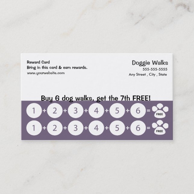 Dog Walking Business Card Loyalty Card (Front)