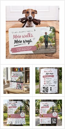 Dog Walking Business Cards and Flyers Rose Gold