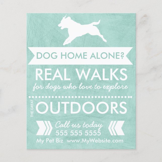 Dog Walking Business Marketing Flyer in Aqua Blue (Front)