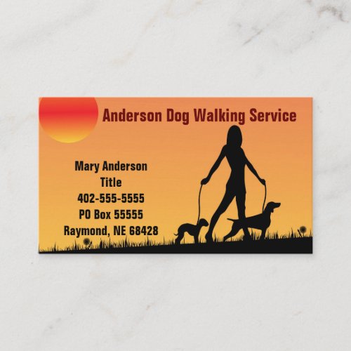 Dog Walking Card silhouette of girl with two dogs