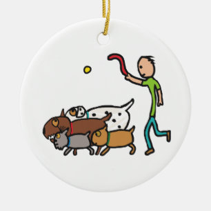 Dog Walking Ceramic Ornament