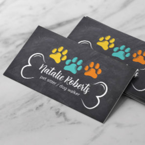 Dog Walking Custom Color Paw Pet Sitter Chalkboard Business Card