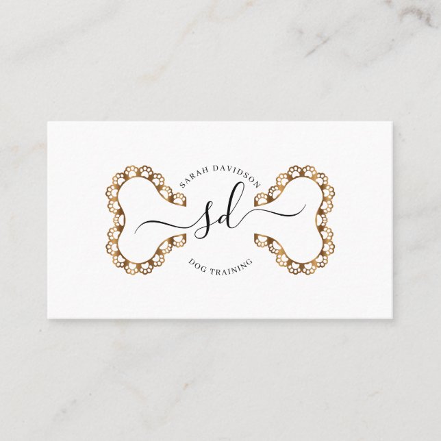 Dog walking.dog sitting,dog grooming in gold busin business card (Front)