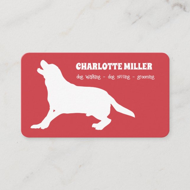 Dog Walking Grooming Dog Sitter Dog Care Red Business Card (Front)