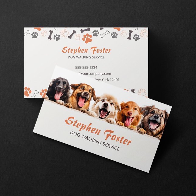 Dog Walking Happy Dogs Pet Sitting Dog Trainer Business Card (Creator Uploaded)