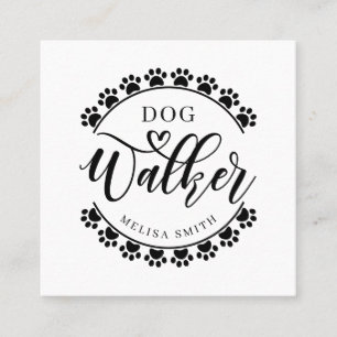 Dog walking in shape of a circle-editable color square business card