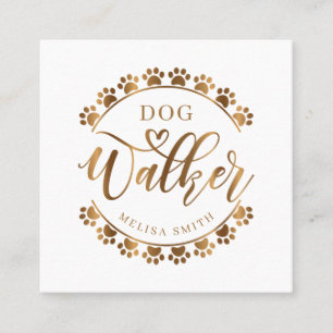 Dog walking in shape of a circle gold color square business card