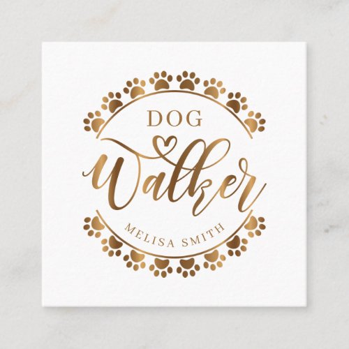 Dog walking in shape of a circle gold color square square business card