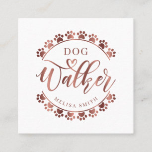 Dog walking in shape of a circle rose gold color square business card