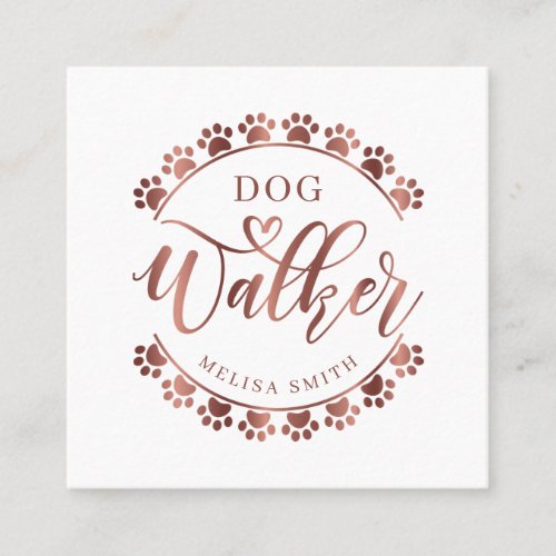 Dog walking in shape of a circle rose gold color  square business card